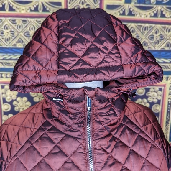 BCBGMaxAzria Quilted Zip Front Coat with Hood Size Medium Raisin Metallic - Picture 9 of 15